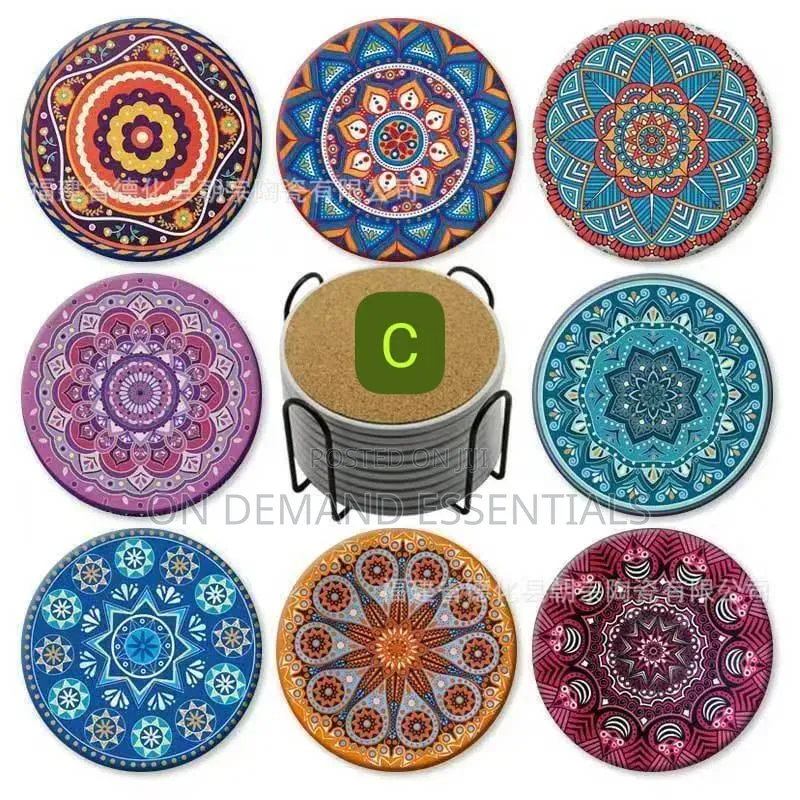 8Pcs Ethnic Style Ceramic Coasters