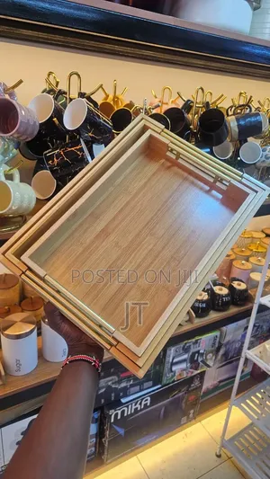 Bamboo Serving Tray Set With Gold Handles
