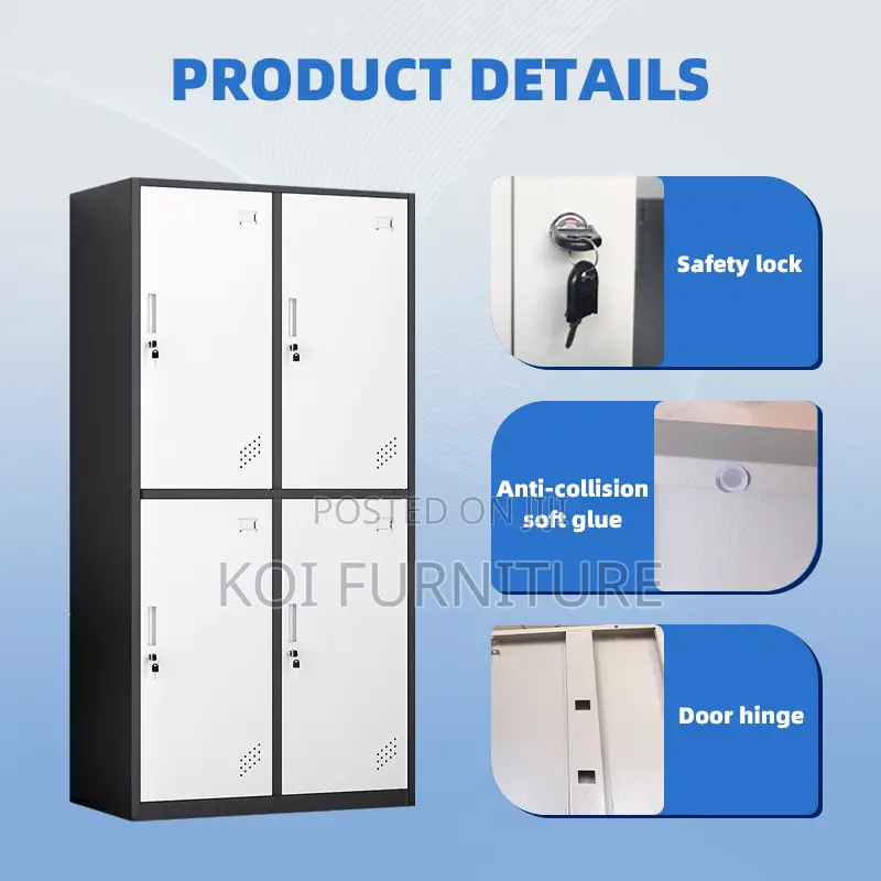 Office Cabinet; Four Locks Steel Grey Storage Locker Cabinet