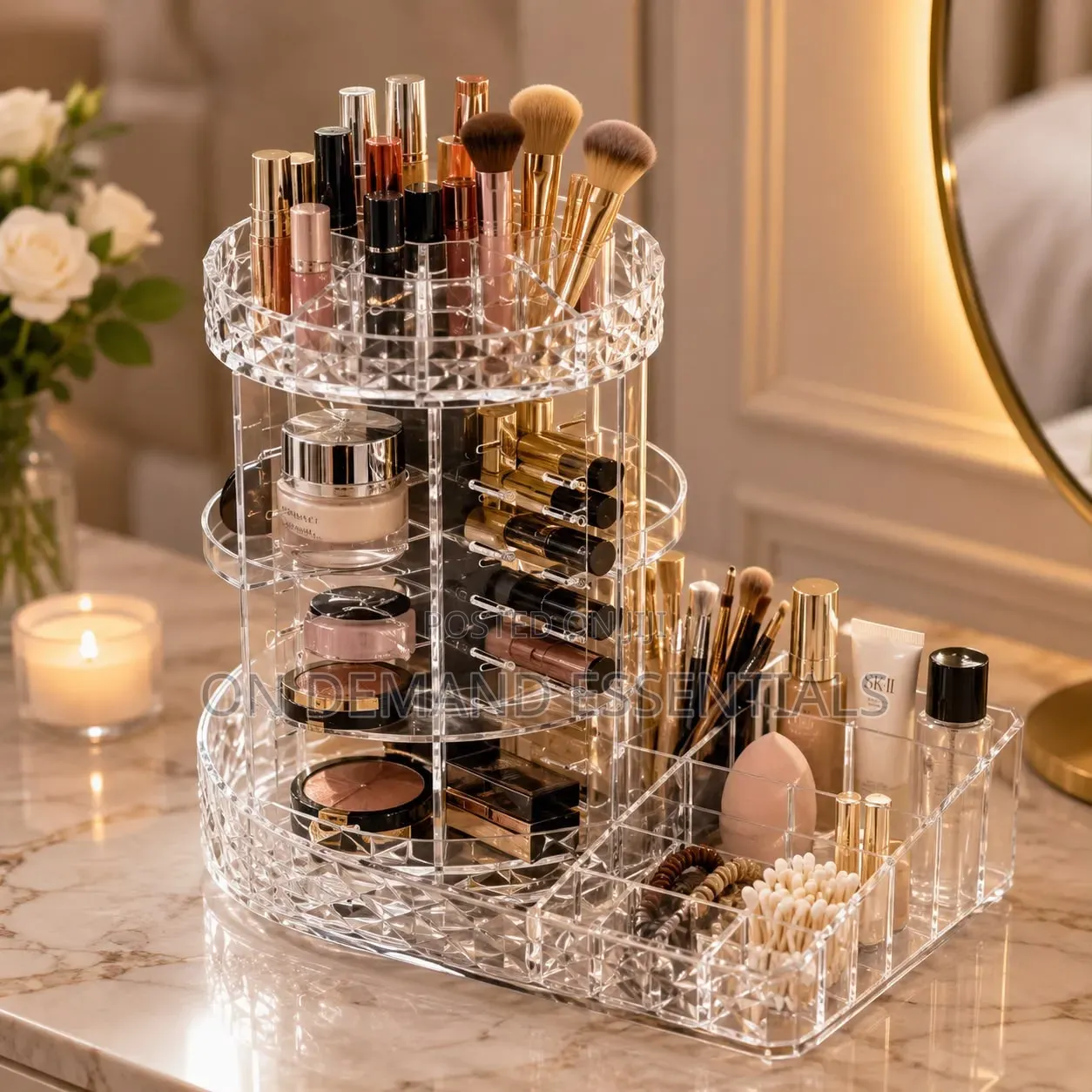 Diamond Pattern Desktop Transparent Acrylic Skin Care Storage Rack