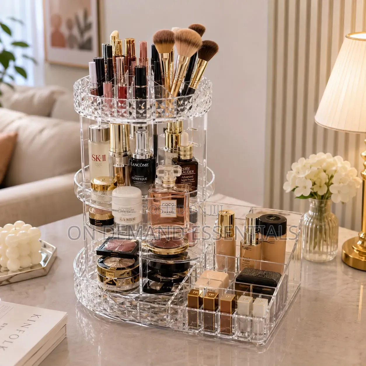 Diamond Pattern Desktop Transparent Acrylic Skin Care Storage Rack