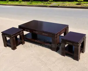 Modern Wooden Coffee Table Set With 2 Matching Stool