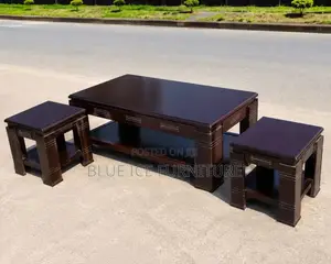 Modern Wooden Coffee Table Set With 2 Matching Stool