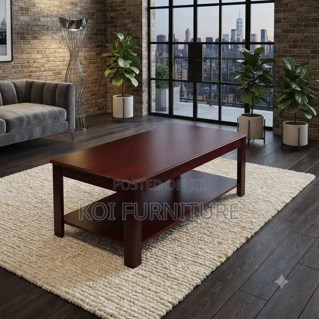 Coffee Table; Executive Natural Log Wooden Mahogany Coffee Table
