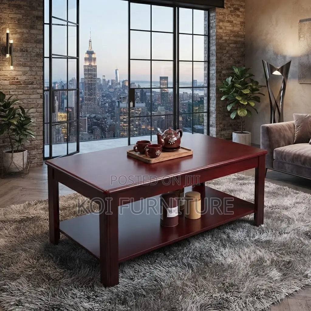 Coffee Table; Executive Natural Log Wooden Mahogany Coffee Table