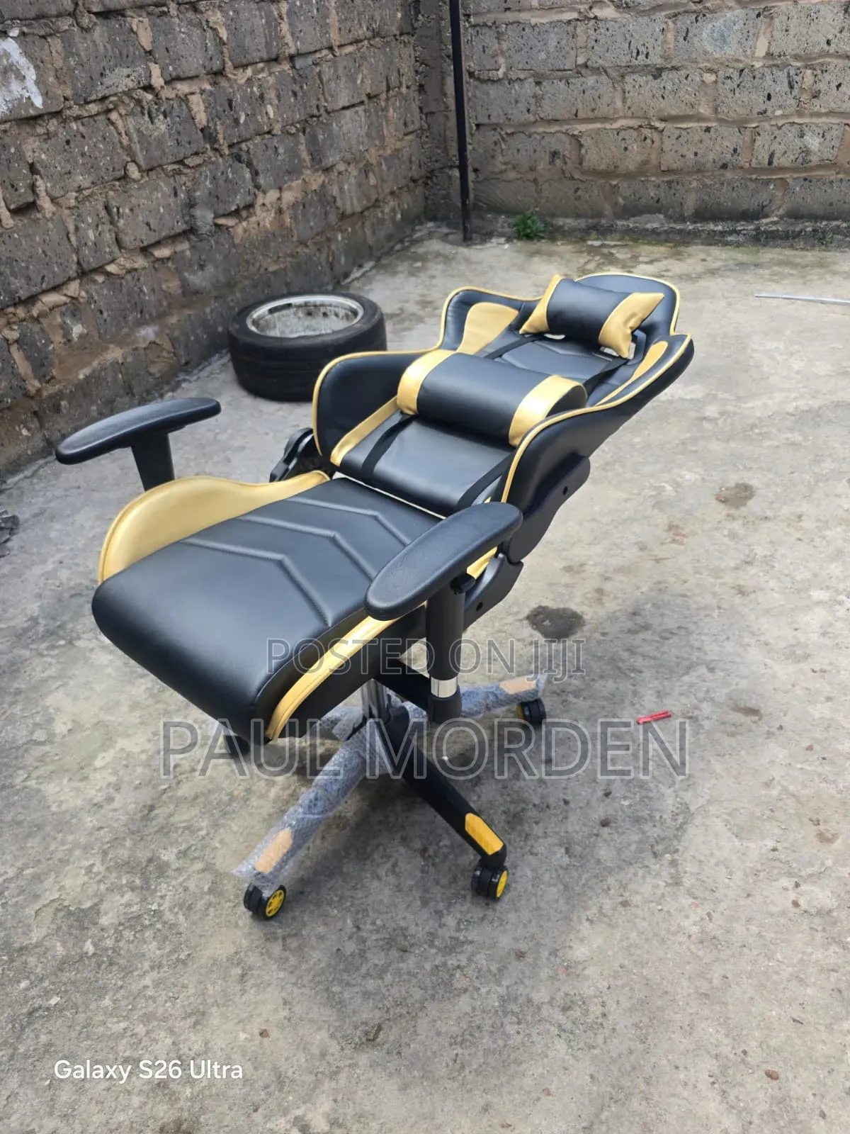 Yellow Black Pure Leather Gaming Chair