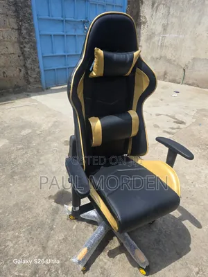Yellow Black Pure Leather Gaming Chair