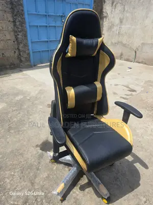 Yellow Black Pure Leather Gaming Chair