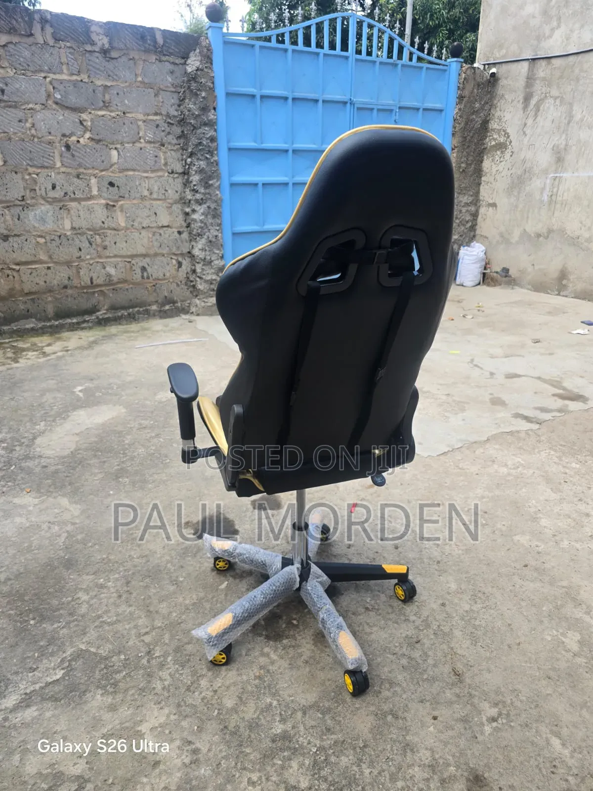 Yellow Black Pure Leather Gaming Chair