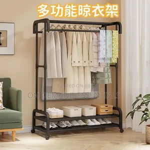 Double Pole Wheeled Multifunctional Clothes Drying Rack