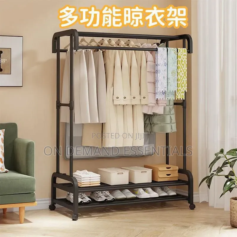 Double Pole Wheeled Multifunctional Clothes Drying Rack