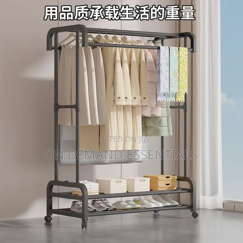 Double Pole Wheeled Multifunctional Clothes Drying Rack