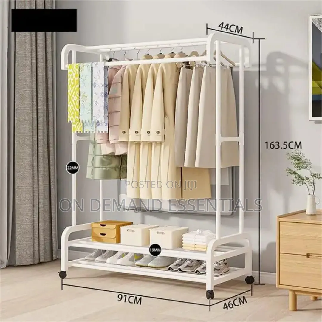 Double Pole Wheeled Multifunctional Clothes Drying Rack