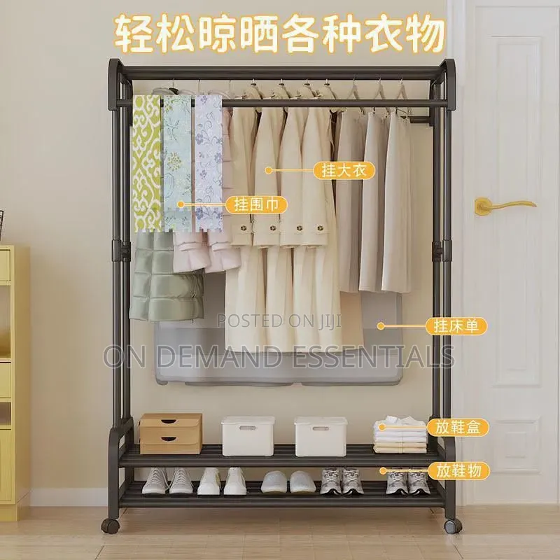 Double Pole Wheeled Multifunctional Clothes Drying Rack