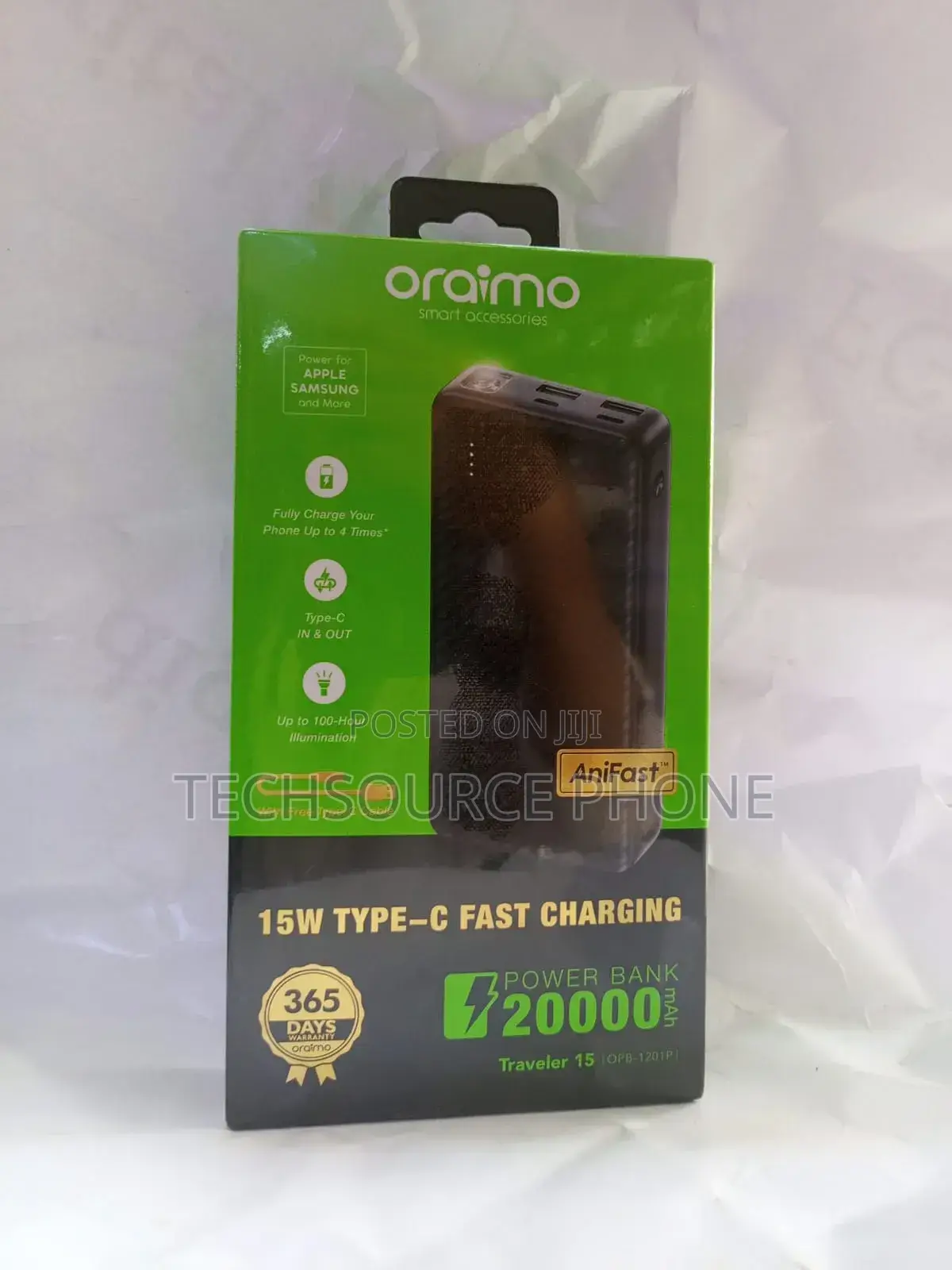 20000mAh Fast Charging Oraimo Power Bank-Black With Free Type C Cable
