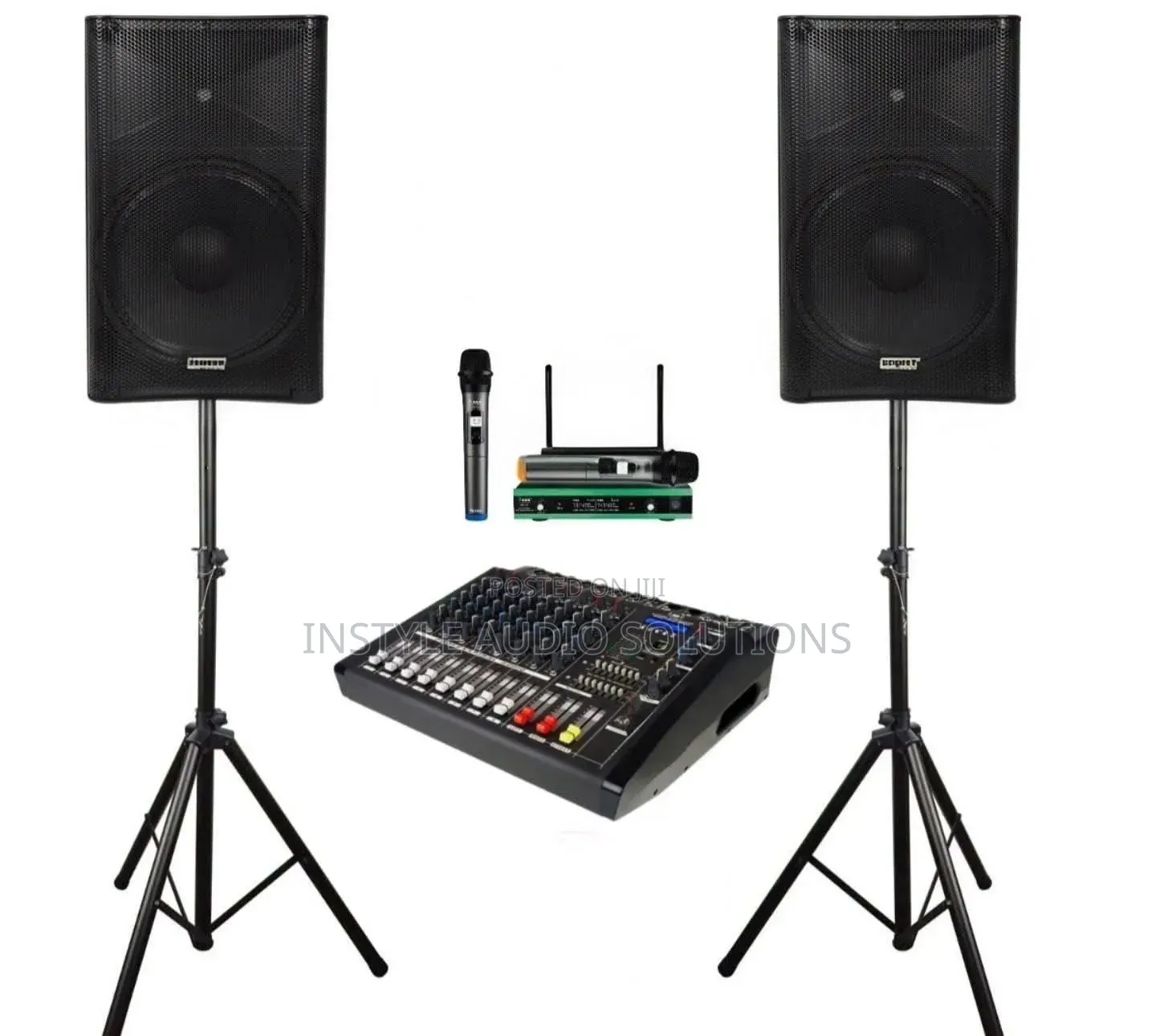 Max 8 Channels Full Sound- (2) 15" Mid Speakers - Wireless Microphone