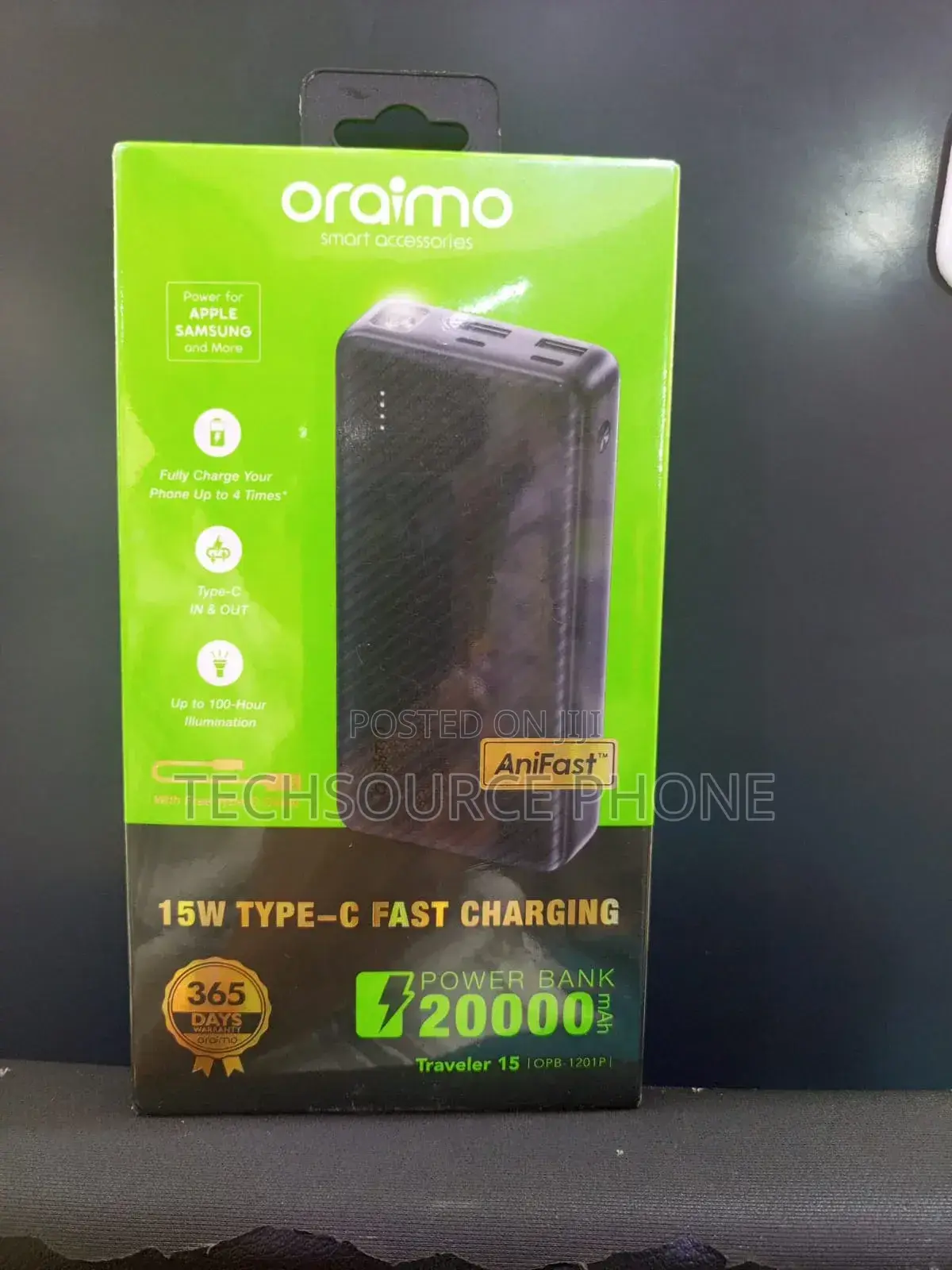 20000mAh Fast Charging Oraimo Power Bank-Black With Free Type C Cable