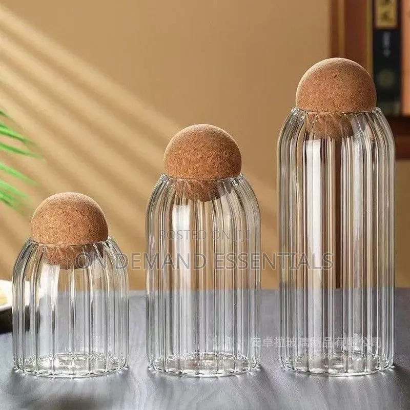 3pcs Glass Spice Jar With Bamboo Lid