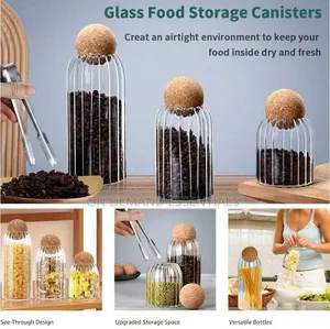 3pcs Glass Spice Jar With Bamboo Lid