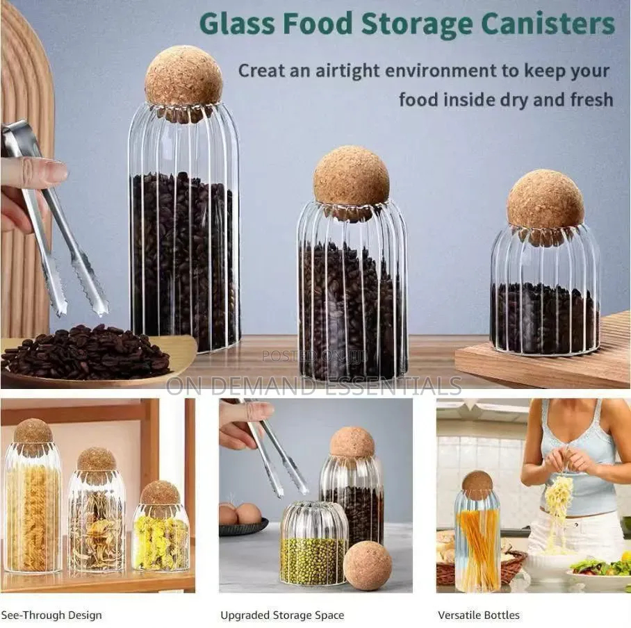 3pcs Glass Spice Jar With Bamboo Lid