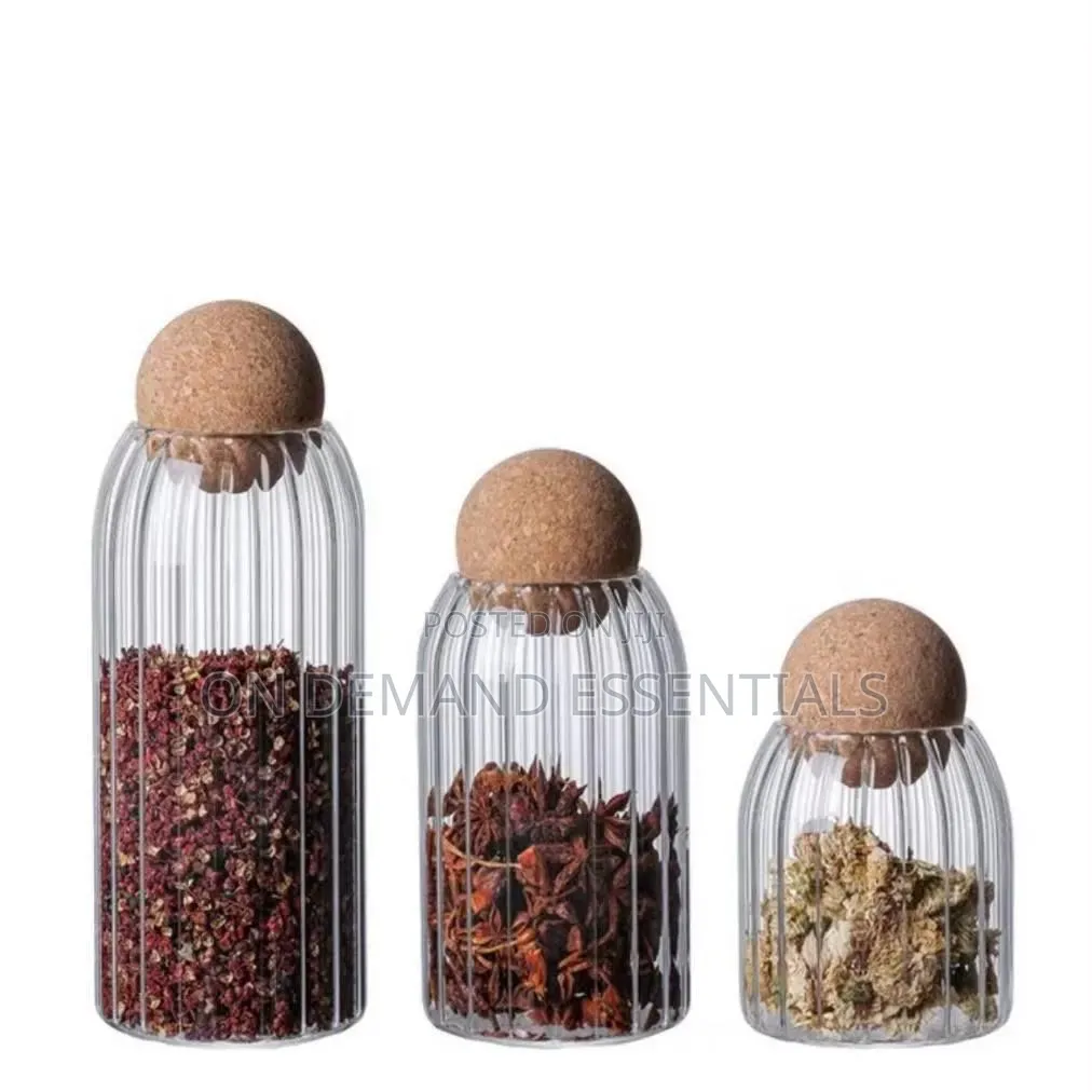 3pcs Glass Spice Jar With Bamboo Lid