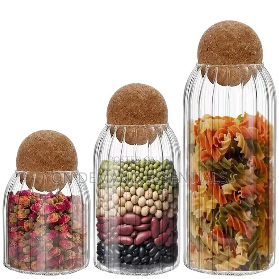 3pcs Glass Spice Jar With Bamboo Lid