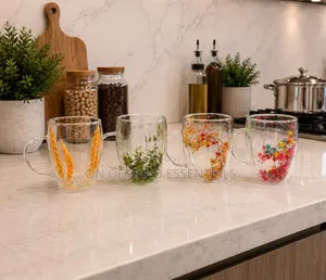 High Borosillicate Double-Wall Glass Mug With Pressed Floral Designs