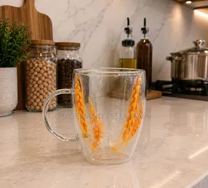 High Borosillicate Double-Wall Glass Mug With Pressed Floral Designs