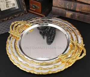 3pcs Luxury Round Gold Plated Premium Serving Tray Set