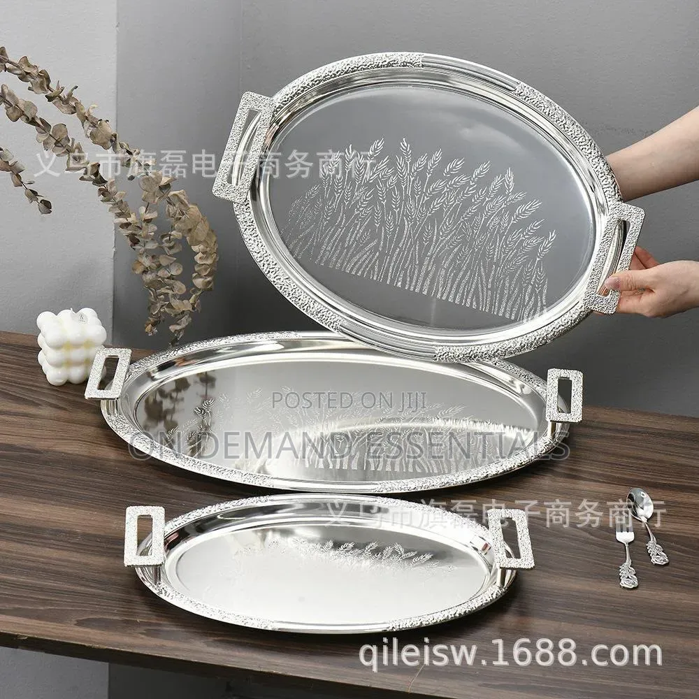 3pcs Luxury Round Gold Plated Premium Serving Tray Set