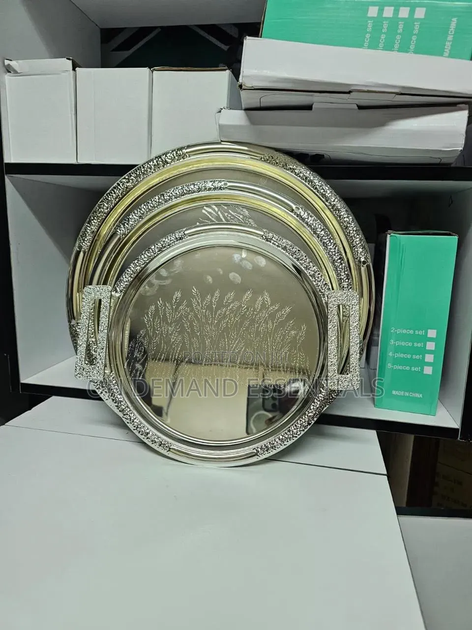 3pcs Luxury Round Gold Plated Premium Serving Tray Set