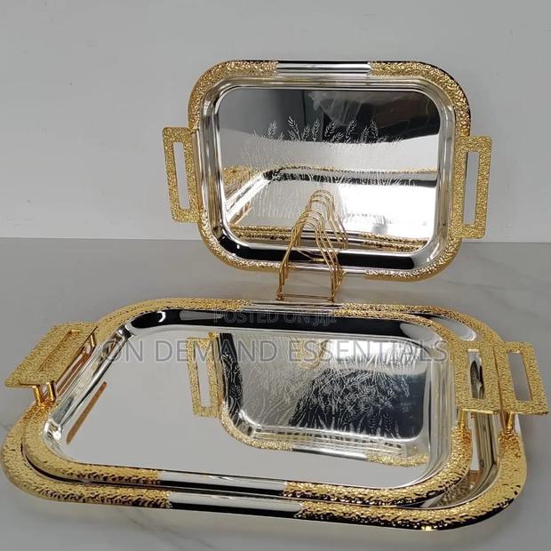 3 PCS Rectangular Stainless Luxury Premium Serving Trays - thumbnail 3