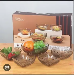 Blue-Grey Vertical Glass Salad Bowl Set Square