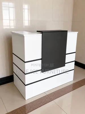 Modern Reception Desk White- Black Front Office Counter Desk