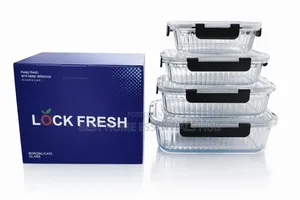 *4pcs Ribbed Glass Food Storage Containers Set