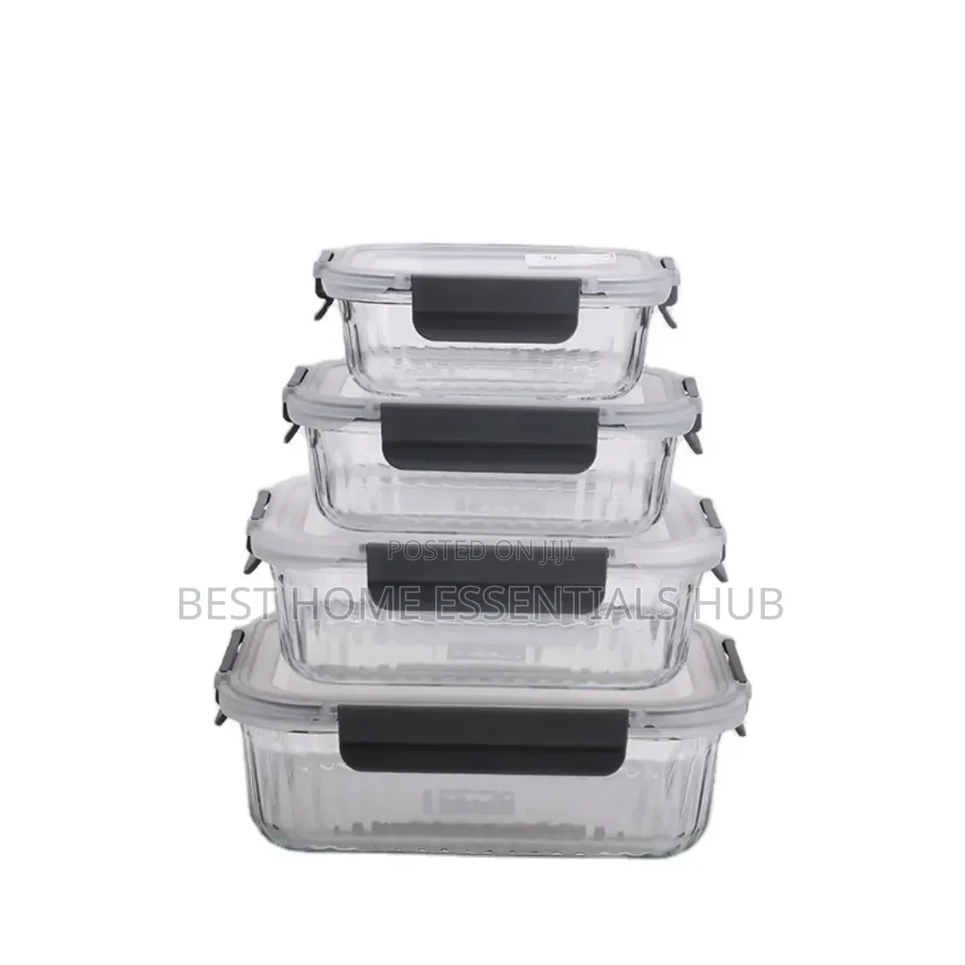 *4pcs Ribbed Glass Food Storage Containers Set