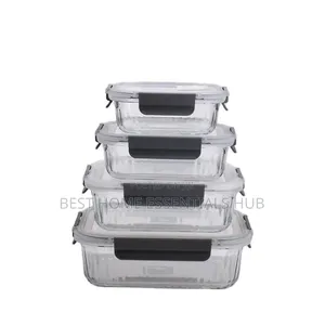 *4pcs Ribbed Glass Food Storage Containers Set