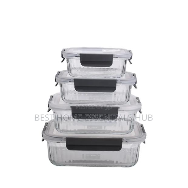 *4pcs Ribbed Glass Food Storage Containers Set - thumbnail 2