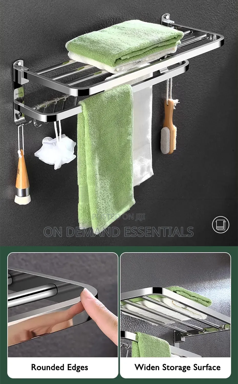 Aluminum Premium Heavy Duty Bathroom Wall Mounted Towel Rack Accessory
