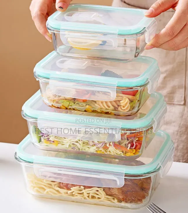 *4pcs Airtight Borosilicate Glass Food Storage Containers Set