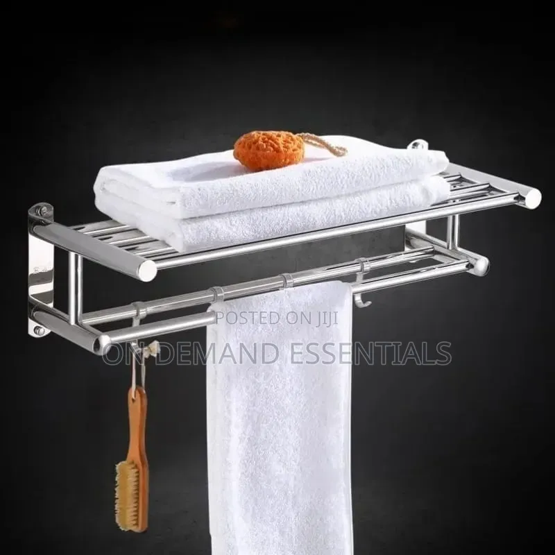 304 Silver Bathroom Wall Mounted Towel Rack Accessory With Hooks