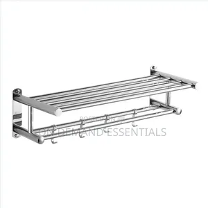 304 Silver Bathroom Wall Mounted Towel Rack Accessory With Hooks