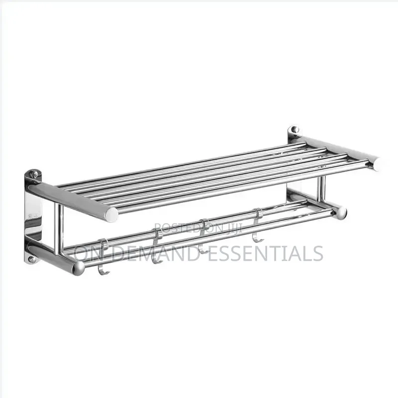 304 Silver Bathroom Wall Mounted Towel Rack Accessory With Hooks