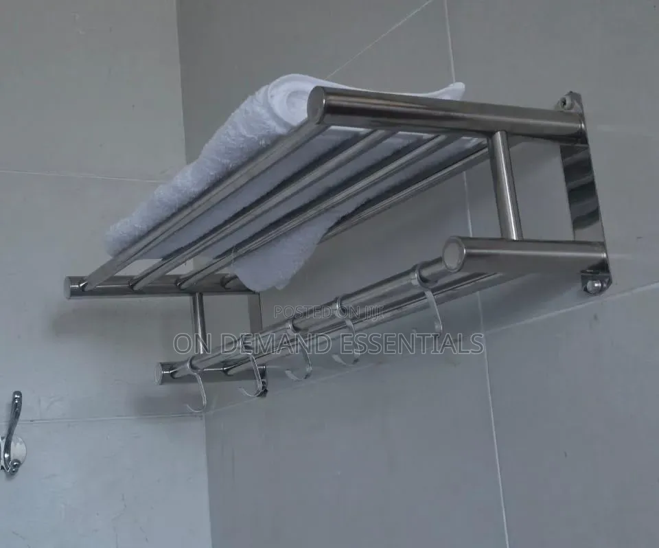 304 Silver Bathroom Wall Mounted Towel Rack Accessory With Hooks