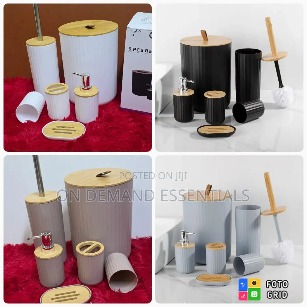 6 in Luxury Bathroom Accessories Set With Bamboo Lid