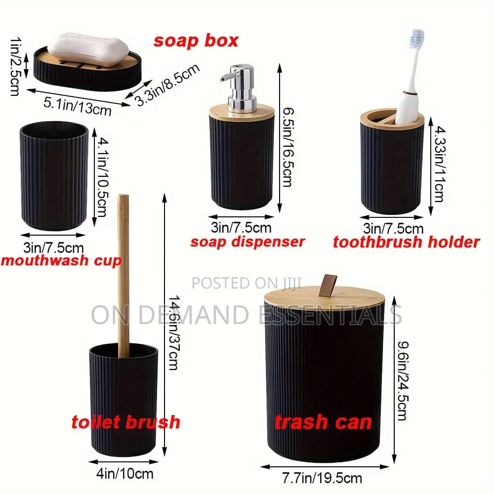 6 in Luxury Bathroom Accessories Set With Bamboo Lid