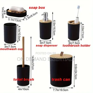 6 in Luxury Bathroom Accessories Set With Bamboo Lid