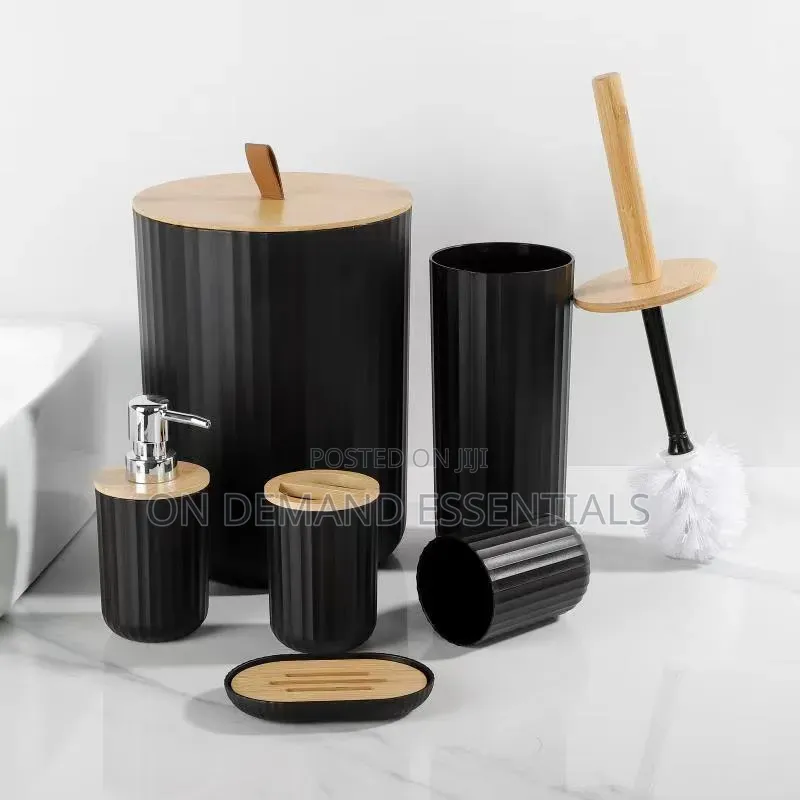 6 in Luxury Bathroom Accessories Set With Bamboo Lid