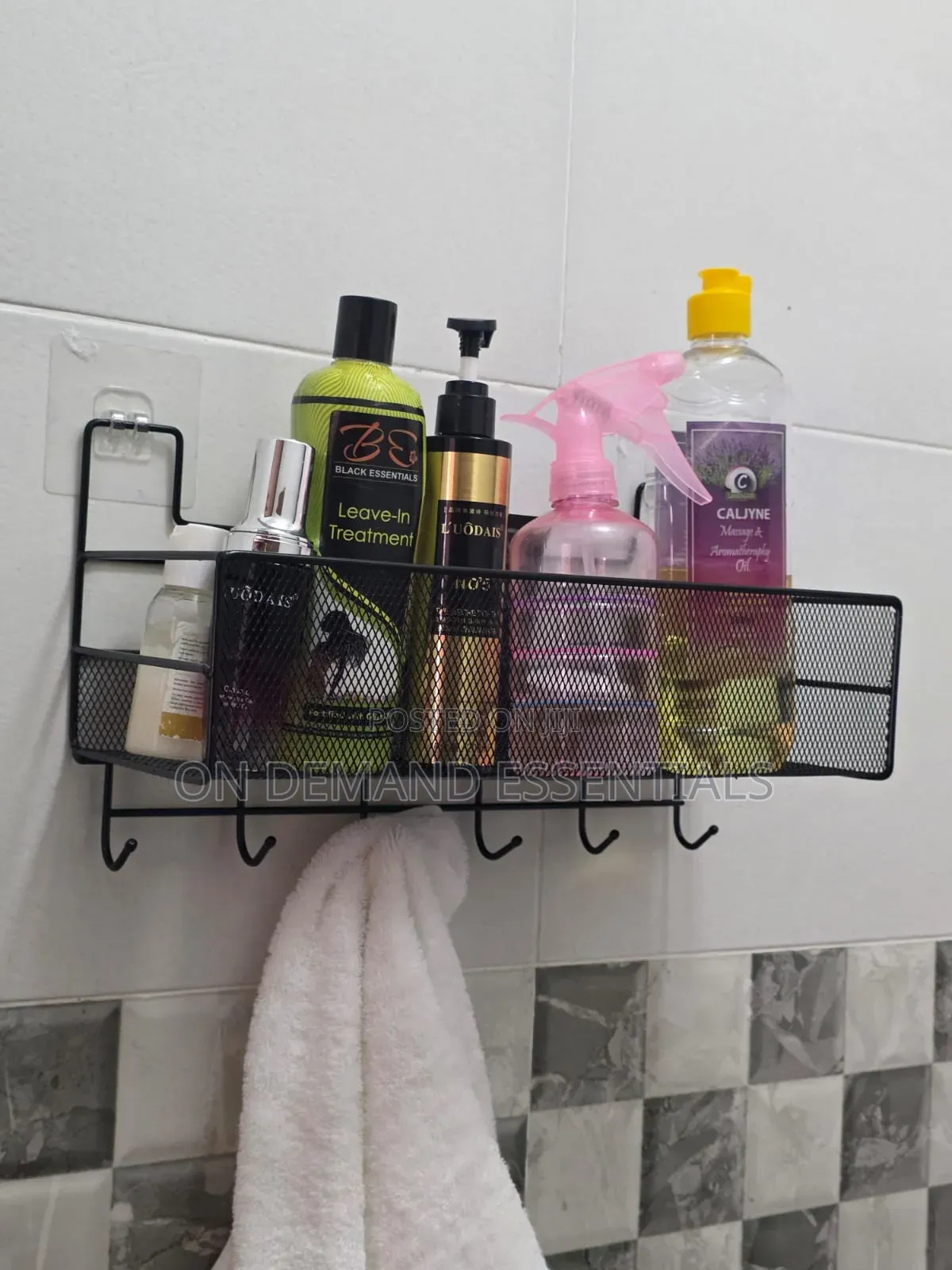 Single Layer Bathroom Shelf Shower Shampoo Rack With Hooks