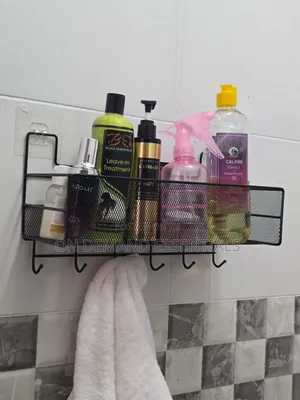 Single Layer Bathroom Shelf Shower Shampoo Rack With Hooks